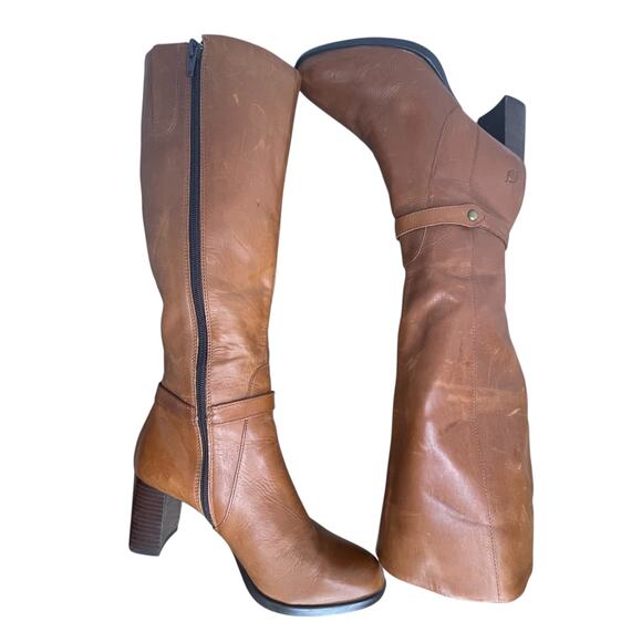 Born Ellendale knee-high Boots Size 7 Cognac Tan Leather Block Heel Chic New - Picture 11 of 15